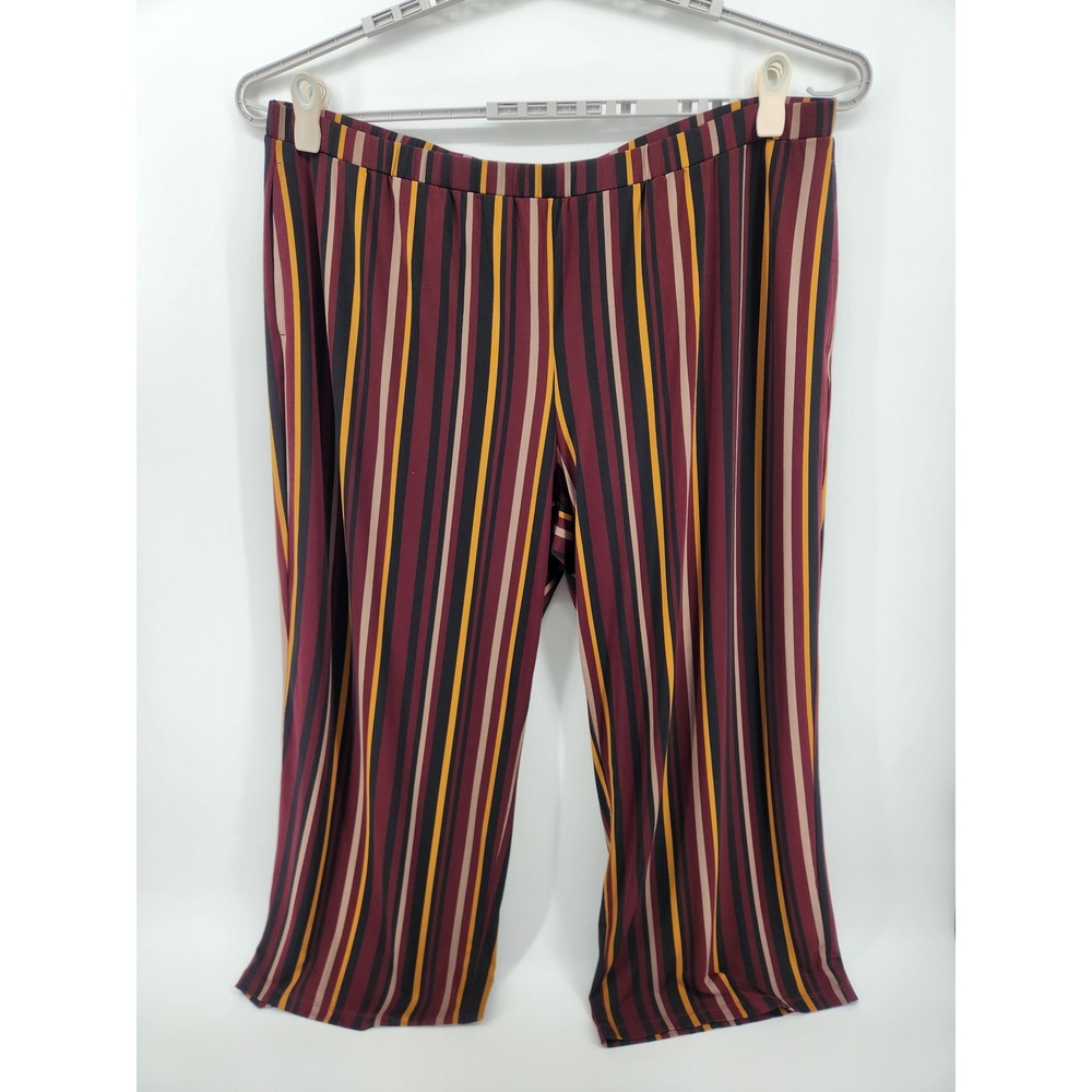 Susan Graver 3X Striped‎ Wide Leg Crop Elastic Waist Pants Multicolor
